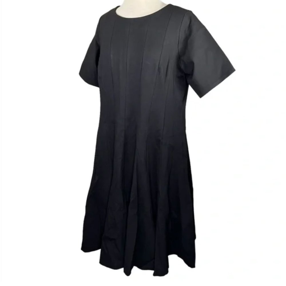 Lands’ End Women’s Black Godet Pleat A-Line Midi Dress 16W NEW